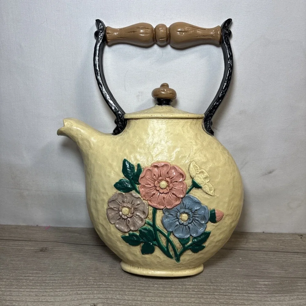 Vintage Cottage Core Home Interiors Floral Tea Pot Burwood Wall Decor 1995 Resin - Picture 2 of 9